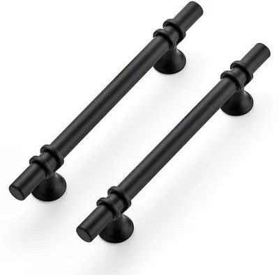 Obrázek produktu pro Uniqoos® Sada 5 kusů černých úchytek na nábytek zinkové slitiny – úchytky do kuchyně pro skříňky a zásuvky, rozteč otvorů 128 mm, délka 188 mm