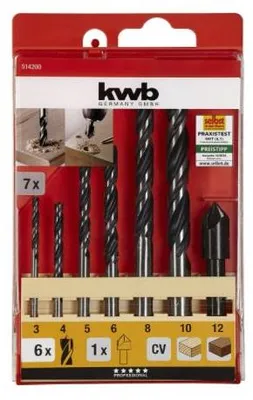 Obrázek produktu pro kwb 514200, Vrtačka, Sada vrtáků, Dřevo, Válcovitá stopka, 3, 4, 5, 6, 8, 10, 1 Senker 90, Černá
