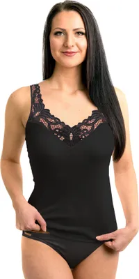 Produktbild von HERMKO 9153010 Damen Unterhemd mit zauberhafter Spitze aus Baumwolle, Farbe:schwarz, Größe:36/38 (S)