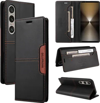 Produktbild von Handyhülle für Sony Xperia 1 VI Hülle, Leder Flip Wallet Kartenfach Stand Schutzhülle Schwarz