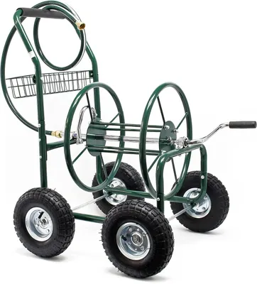 Imagen del producto de Carrete para mangueras de jardín de hasta 76 metros con conexión de 19 mm (3/4"), con ruedas de 25 cm y mecanismo de enrollado