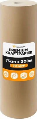 Produktbild von Kraftpapier Rolle 75 cm x 300 m Packpapier 70 g/m² braun