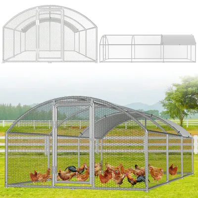 Obrázek produktu pro Venkovní kuřecí výběh ISOISL, rozměry 3 x 6 x 2 metry, plocha 18 m², oblouková střecha, ocelový rám s povrchovou úpravou zinku, zelená drátěná síť a bílá polyetylenová fólie s UV ochranou, určený pro drůbež