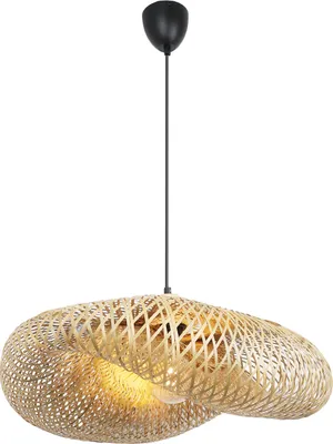Image de Suspension de cuisine créative, double couche de soie de bambou et tressage noir rétro, style industriel pour les restaurants, ø 590 x 450 mm.