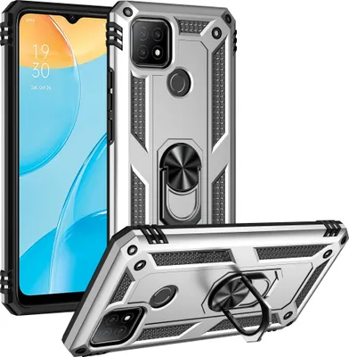 Produktbild von OPPO A15/A15S/A35 Hülle, Dual Layer Militäre Fallschutz Schutzhülle mit Ringhalterung Ständer für OPPO A15/A15S/A35 Silber