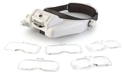Immagine prodotto di Occhiali con lenti d’ingrandimento da testa, con 5 intercambiabili, con illuminazione LED, visiera casco lente per hobby e lavori precisione Hbm