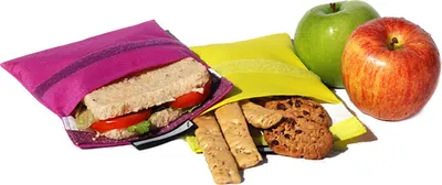 Immagine prodotto di Porta-spuntini riutilizzabile snack'n'go viola-giallo 16x16cm