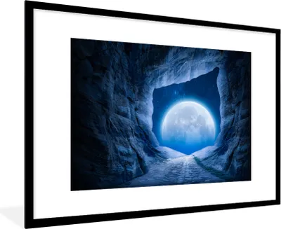 Produktbild von MuchoWow® Gerahmtes Poster Höhle - Mond - Weltraum - Universum - Blau 90x60 cm - Poster mit Schwarzem Bilderrahmen Wandposter Rahmen Foto Bilder - Wanddekoration - Fotos