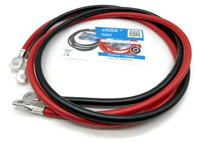 Imagen del producto de Kit de cables para baterías Exoda, 35 mm², 150 cm, con terminales M8, color rojo y . Tamaño: 35 mm², 150 cm, M8