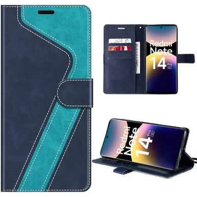 Image de Coque pour Xiaomi Redmi Note 14 Pro 5G, Protection Antichoc Anti-Rayures Effet Cuir Bleu