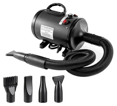 Produktbild von Tierhaartrockner - 2200W Hunde- und Katzenfön - Hohe Leistung - Schnelles Trocknen - Einstellbare Geschwindigkeit und Temperatur - Leise - 4 Düsen - Für Zuhause und Salon