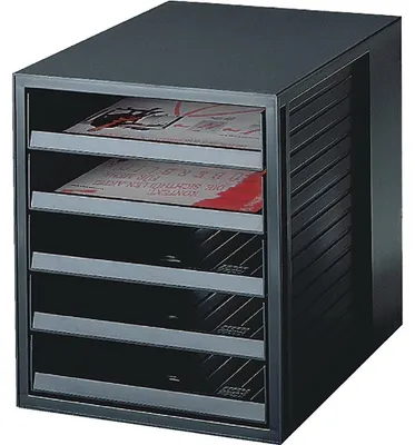 Produktbild von HAN Schubladenbox 1401-13 DIN A4 5Schubfächer PS schwarz/schwarz