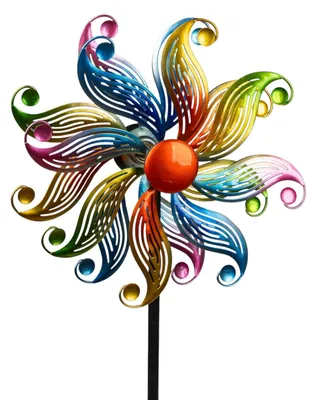 Produktbild von Windrad Blume Garten Metall bunt kugelgelagert Windspiel Ø 25 cm / 112 cm