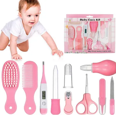 Produktbild von Babypflegeset, Baby Erstausstattung Pflegeset, Babypflegen, Baby Kulturtasche, Baby Pflegeset Neugeborene 10-teilig, mit Nasensauger Kamm Nagelschere für Neugeborene