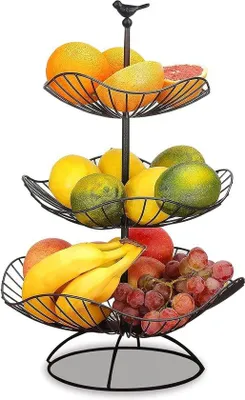 Immagine prodotto di Vassoio portafrutta nero a 3 ripiani, 31x25x20 cm, metallo