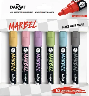 Produktbild von MARBEL DA0226004K02C - Set mit 6 Universalmarkern Acrylfarben, Rundspitze medium 4mm, Pastellfarben, 1 Set