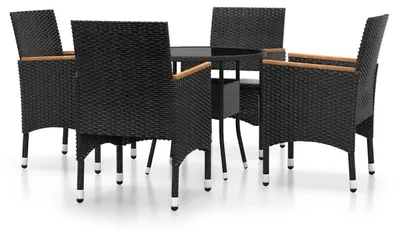Immagine prodotto di set bistrot 5 pezzi in polirattan e vetro temperato nero