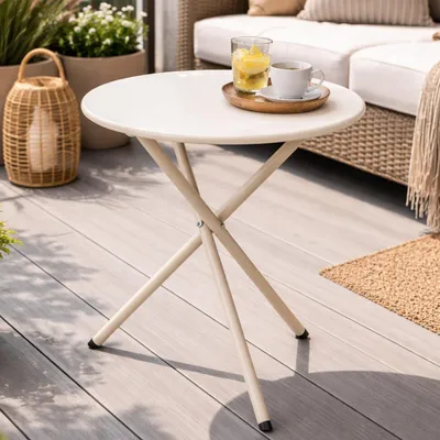 Bistrotisch Balkontisch Beistelltisch rund Weiß Stahl Ø48xH48cm