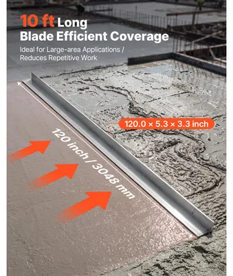 Image de SucceBuy : Plaque de nivellement en alliage d'aluminium de 3048 mm pour travaux de béton, largeur de 134 mm, idéale pour les grandes surfaces. Pièce de rechange pour bétonnières vibrantes, outil de nivellement et de lissage pour la construction de routes et la préparation de surfaces