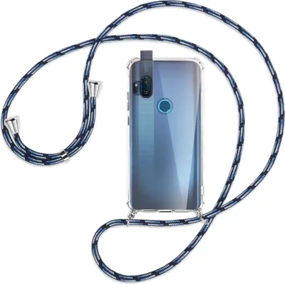 Produktbild von Handykette Backcover-Schutzhülle mit Band (Metall silberfarben) für Motorola One Hyper - Blautöne