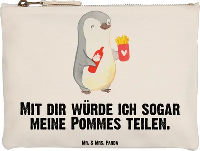 Produktbild von Mr. & Mrs. Panda beauty case Pinguin Pommes Grösse XL Große - Weiß - Geschenk, Federmappe, Kulturbeutel, kosmetiktäschchen, für Partner, Valentinstag, Mäppchen, Freund