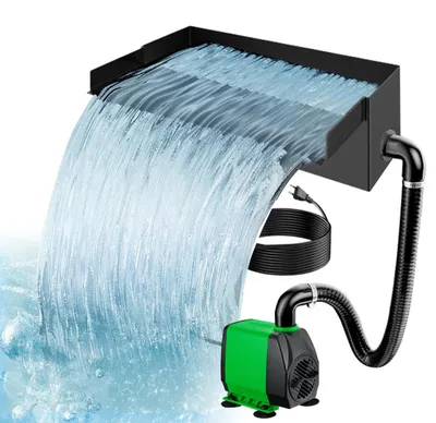Imagen del producto de Cascada para estanque, acero inoxidable, 20 cm de altura, 30 W de potencia, 2000 l/h, ideal para jardín y exteriores