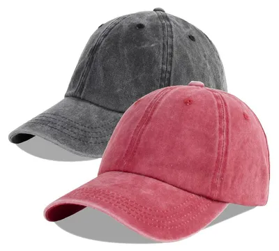 Immagine prodotto di Cappello da baseball in cotone al 100%, unisex, con visiera regolabile, in denim lavato, colore bordeaux e nero