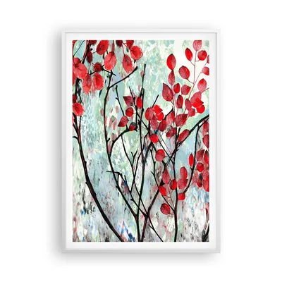 Produktbild von Gerahmtes Poster - Weißer Rahmen - Rot Blätter Zweige - 70x100 cm - Wand Bild - Wanddeko - Wandbilder - Kunstposter - Wandposter - Bilderrahmen - Bilder - Kunstdruck - P2WPA70x100-4508