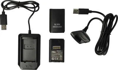 Produktbild von vhbw Play & Charge Kit kompatibel mit Microsoft Xbox 360 Controller - 1x Ladegerät, 1x Ladekabel, 2x Akku Schwarz