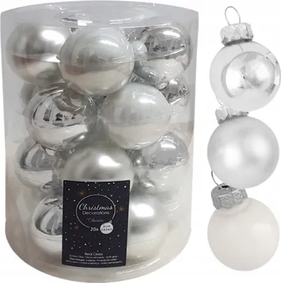 Produktbild von Christbaumkugeln aus Glas silber und weiß Satz von 16 Stück 3,5 cm