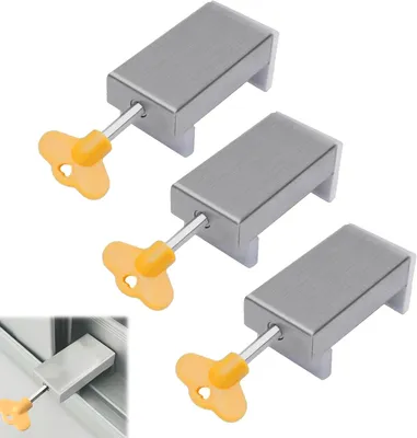 Produktbild von 3 Stück Aluminium Schiebetürschloss, Verstellbar, Kindersicherung, Einfache Installation, Einbruchschutz