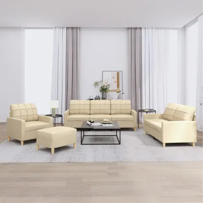 Produktbild von "im Angebot" 4-tlg. Sofagarnitur - Sofa-Set - Couchgarnitur - mit Kissen Creme Stoff - Klassische Sofas CC8821