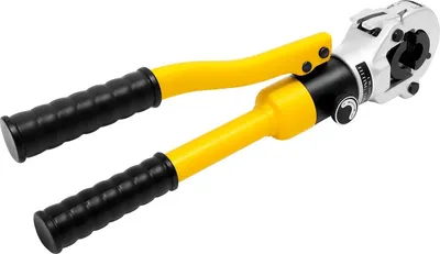 Image de Outil de sertissage hydraulique - Pince à sertir les tuyaux/pince à sertir - Force de sertissage 8 t - Mâchoires TH 16/20/25/32 mm - Pour PEX, composite aluminium et tuyaux en acier - Acier CR40 - Jaune