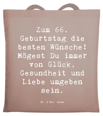 Produktbild von Mr. & Mrs. Panda Schultasche Spruch 66. Geburtstag - Braun Pastell - Geschenk, Happy Birthday, Tasche, Jutetasche, feiern, Tragetasche, Alter, Tote Bag, Jubiläum, Glück