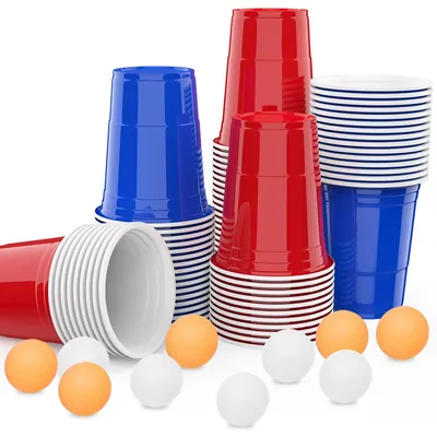 50er-Set Trinkbecher mit Tischtennismatte, 460 ml, blau+rot