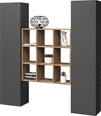 Produktbild von Wohnwand >Benevent< (3-teilig) in Anthrazit matt - 170x180x30 (BxHxT)