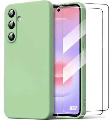 Image de Coque + 2 Verres Trempés pour Samsung Galaxy A37 5G, Silicone Liquide Ultra Fine Antichoc - Vert