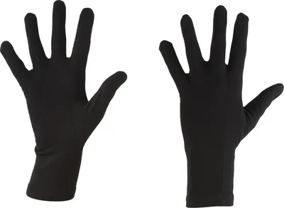 Two black gloves are shown against a white background.