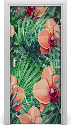 Produktbild von Tulup Türaufkleber 95x205 cm Dekorative Aufkleber Selbstklebend Wasserdichte Tapete Abnehmbar Schlafzimmer Wohnzimmer Wohnkultur - Orchideen und Palmen