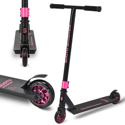 Productafbeelding van SUOTU Stunt Scooter Ultra Pro zwart/roze, stuntstep voor kinderen vanaf 6 jaar en volwassenen, freestyle step met 110 mm Polyurethanwielen, ABEC-9 kogellagers