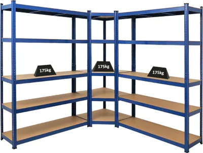 Produktbild von Mega Deal | 1x Eckregal + 2x Schwerlastregal Ragnar | HxBxT 180x190x40cm | Fachlast 175kg | Blau