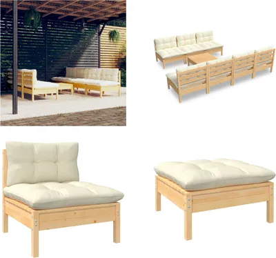 Produktbild von vidaXL 8 tlg. Garten Lounge Set mit Creme Kissen Kiefernholz - Garten-Lounge-Set - Garten-Lounge-Sets - Gartenmöbel-Set - Gartenmöbel-Sets