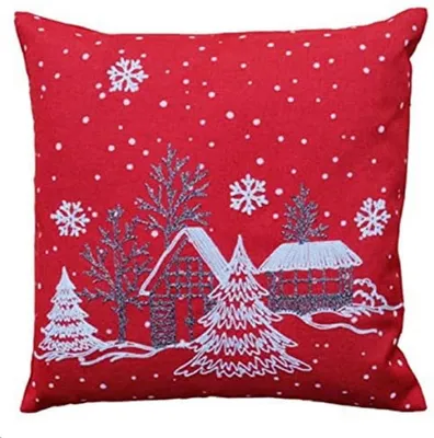 Produktbild von Kissenhülle 40 x 40 cm Stickerei Winterdorf Weihnachten 40 x 40 cm Kissenhülle - rot