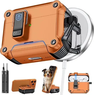 Produktbild von Schutz-Case für AirPods Pro 3 (2025) mit Telefonhalter und Reinigungsset - Orange, Dauerhaft und Funktional