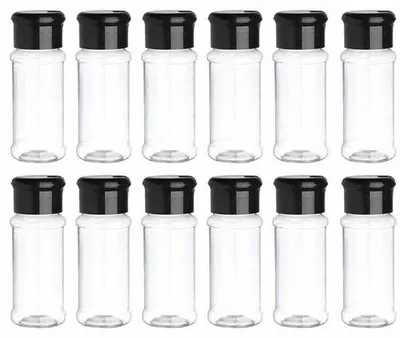Zdjęcie produktu dla Omgoods - 12 sztuk plastikowych pojemników na przyprawy z pokrywkami - pojemniki do przechowywania o pojemności 100 ml