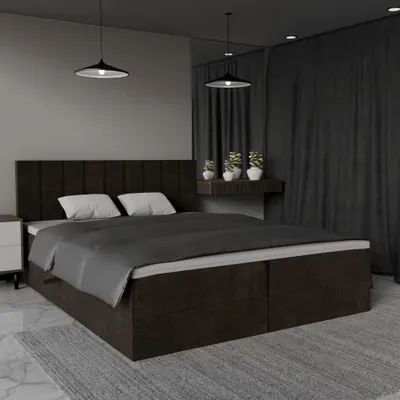 Produktbild von QLA Möbel Boxspringbett Bergamo 180x200  mit 2 Bettkästen, Doppelbett mit Matratze und Topper, Polsterbett, Bett. Farbe Braun
