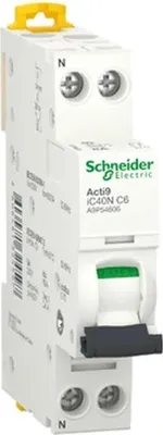 Zdjęcie produktu dla Schneider Electric A9 IC40N 1PN C 6A 6000A/10KA (A9P54606)