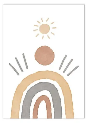 Produktbild von Poster Kinderzimmer Regenbogen Sonne Berge Kaktus Herz · Kinderzimmer Bilder · Wand Deko · Kunst Druck · Deko Print · ohne Rahmen · Motiv D · 30 × 40 cm