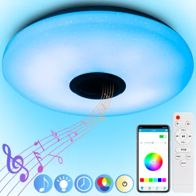 Produktbild von 28W LED RGB Deckenleuchte Musik Lautsprecher Wecker Smart,Deckenlampe Fernbedienung APP Steuerung Dimmbar Timer Sternenhimmel-Effekt Für Schlafzimmer Wohnzimmer Spielzimmer