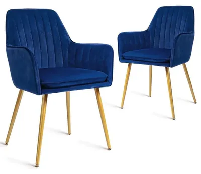 Image de Ensemble de 2 élégantes chaises de salle à manger en velours, avec des pieds en métal doré